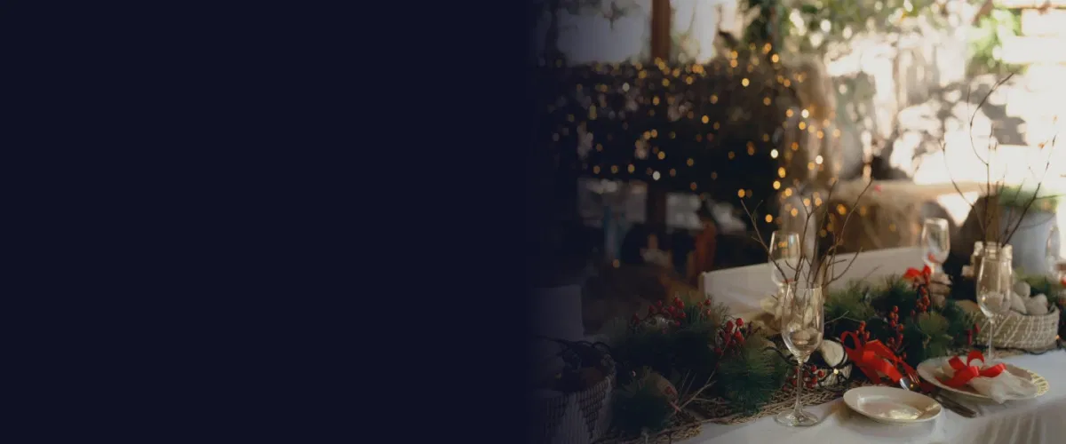 Corporate holiday gathering with seasonal hospitality, employee celebration, and informal company event atmosphere